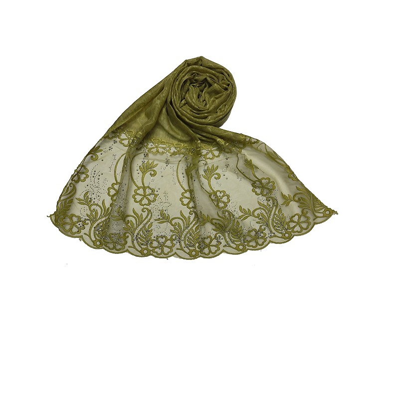 Stole online Cotton Heavy Net With Lace Diamond Studded Embroidered Sc